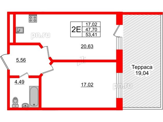 Апартаменты в ЖК Берег. Курортный, 1 комнатные, 53.41 м², 1 этаж