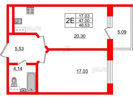 Апартаменты в ЖК Берег. Курортный, 1 комнатные, 48.53 м², 4 этаж