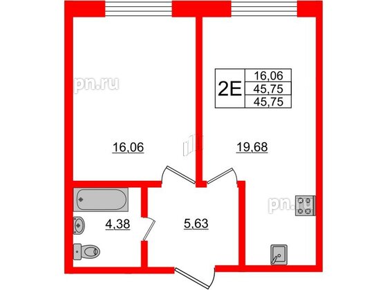 Апартаменты в ЖК Берег. Курортный, 1 комнатные, 45.75 м², 1 этаж