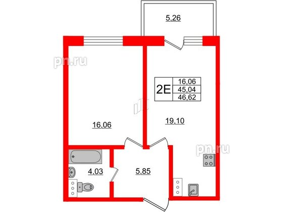 Апартаменты в ЖК Берег. Курортный, 1 комнатные, 46.62 м², 3 этаж