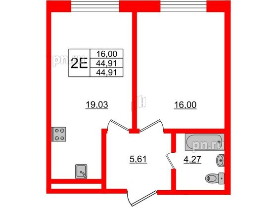 Апартаменты в ЖК Берег. Курортный, 1 комнатные, 44.91 м², 1 этаж