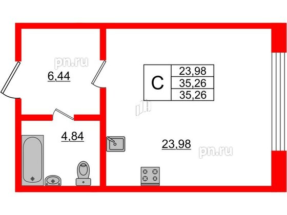 Апартаменты в ЖК Берег. Курортный, студия, 35.26 м², 1 этаж