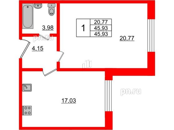 Апартаменты в ЖК Берег. Курортный, 1 комнатные, 45.93 м², 1 этаж