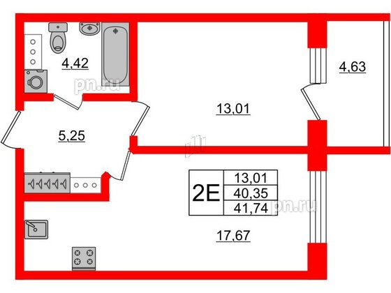 Апартаменты в ЖК Берег. Курортный, 1 комнатные, 41.74 м², 5 этаж