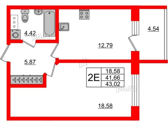 Апартаменты в ЖК Берег. Курортный, 1 комнатные, 43.02 м², 5 этаж