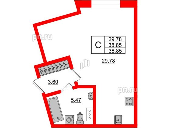 Апартаменты в ЖК Берег. Курортный, студия, 38.85 м², 5 этаж