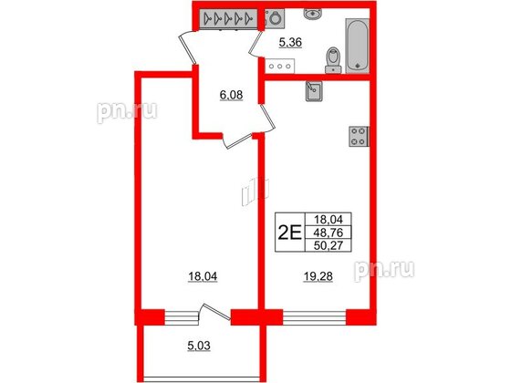 Апартаменты в ЖК Берег. Курортный, 1 комнатные, 50.27 м², 3 этаж