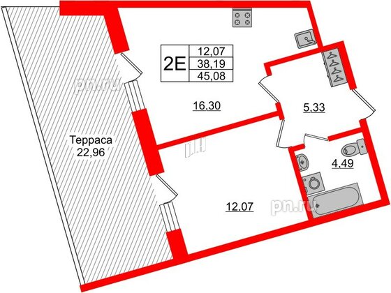 Апартаменты в ЖК Берег. Курортный, 1 комнатные, 45.08 м², 1 этаж