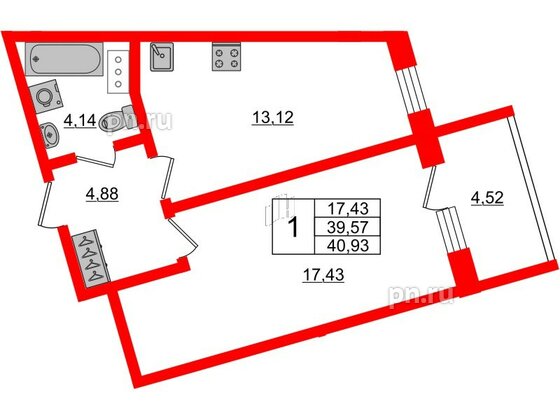 Апартаменты в ЖК Берег. Курортный, 1 комнатные, 40.93 м², 5 этаж