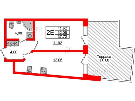 Апартаменты в ЖК Берег. Курортный, 1 комнатные, 37.72 м², 1 этаж