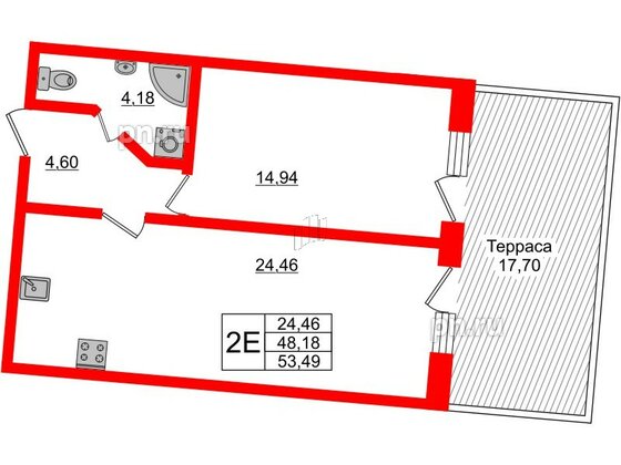 Апартаменты в ЖК Берег. Курортный, 1 комнатные, 53.49 м², 1 этаж