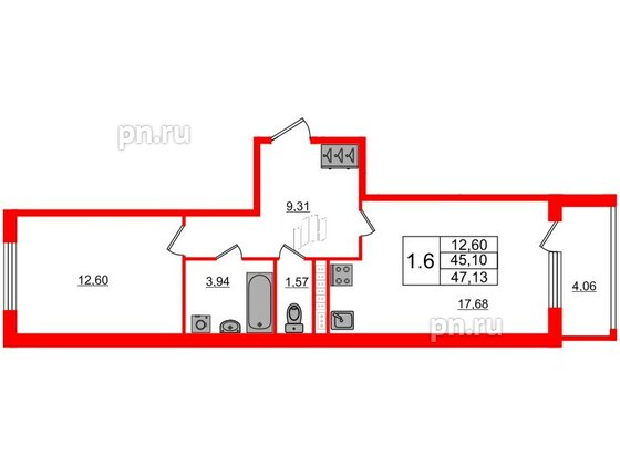 Квартира в ЖК Солнечный город. Резиденции, 1 комнатная, 45.1 м², 4 этаж