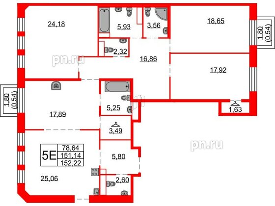 Квартира в ЖК Северная корона, 4 комнатная, 322.16 м², 8 этаж