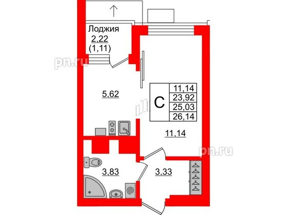 Квартира в ЖК Lake City-6, студия, 25.03 м², 2 этаж