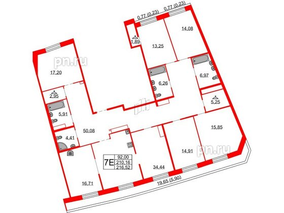 Квартира в ЖК Северная корона, 6 комнатная, 216.52 м², 7 этаж