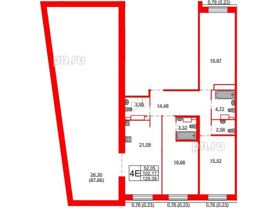 Квартира в ЖК Северная корона, 3 комнатная, 129.39 м², 8 этаж