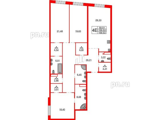 Квартира в ЖК Северная корона, 3 комнатная, 159.53 м², 3 этаж