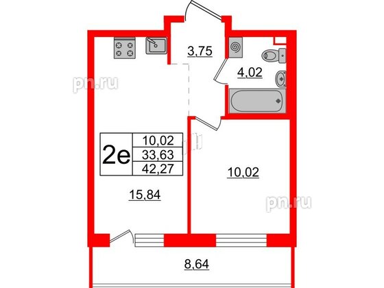 Квартира в ЖК ЦДС Новые горизонты-2, 1 комнатная, 33.63 м², 18 этаж