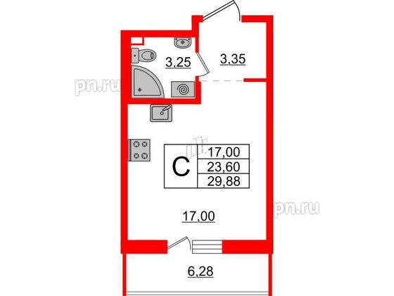 Квартира в ЖК ЦДС Новые горизонты-2, студия, 23.6 м², 11 этаж