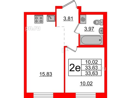 Квартира в ЖК ЦДС Новые горизонты-2, 1 комнатная, 33.63 м², 1 этаж