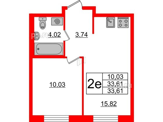 Квартира в ЖК ЦДС Новые горизонты-2, 1 комнатная, 33.66 м², 2 этаж