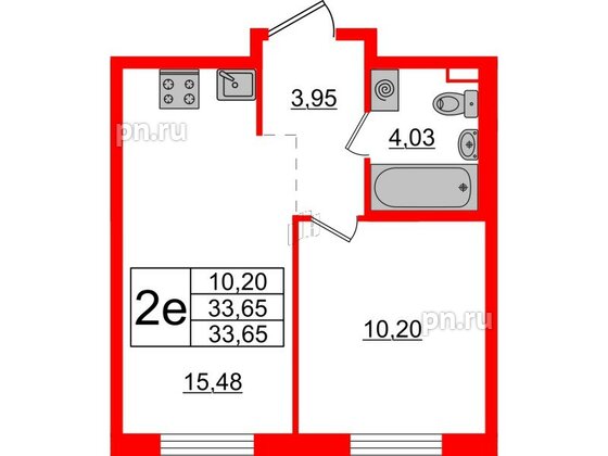 Квартира в ЖК ЦДС Новые горизонты-2, 1 комнатная, 33.65 м², 1 этаж