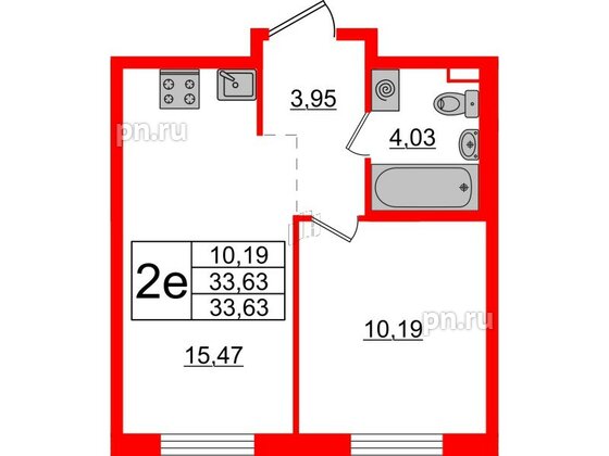 Квартира в ЖК ЦДС Новые горизонты-2, 1 комнатная, 33.63 м², 3 этаж