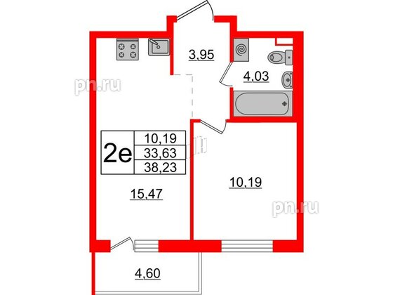 Квартира в ЖК ЦДС Новые горизонты-2, 1 комнатная, 33.63 м², 12 этаж