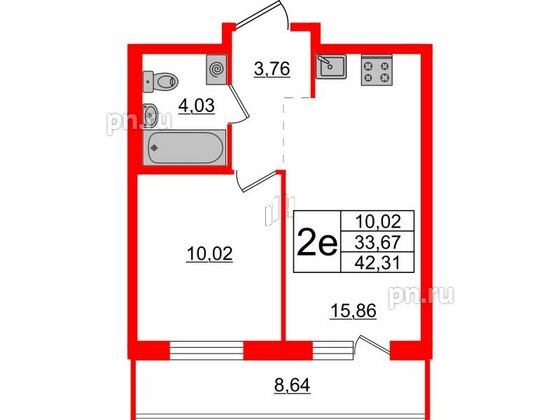 Квартира в ЖК ЦДС Новые горизонты-2, 1 комнатная, 33.67 м², 7 этаж