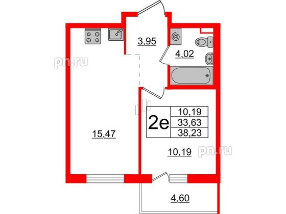 Квартира в ЖК ЦДС Новые горизонты-2, 1 комнатная, 33.63 м², 16 этаж