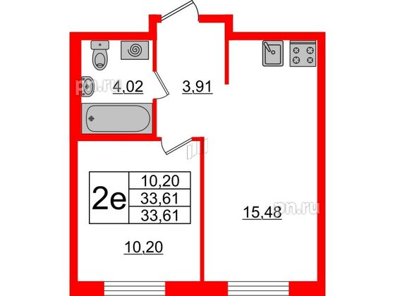 Квартира в ЖК ЦДС Новые горизонты-2, 1 комнатная, 33.65 м², 1 этаж