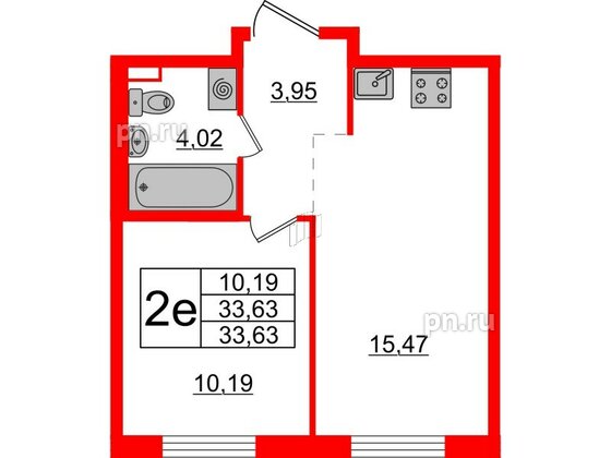 Квартира в ЖК ЦДС Новые горизонты-2, 1 комнатная, 33.63 м², 3 этаж