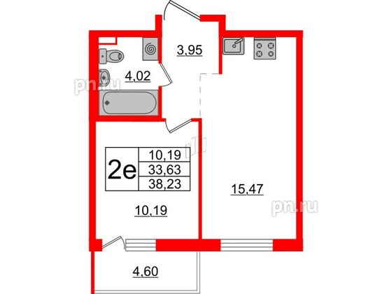 Квартира в ЖК ЦДС Новые горизонты-2, 1 комнатная, 33.63 м², 12 этаж