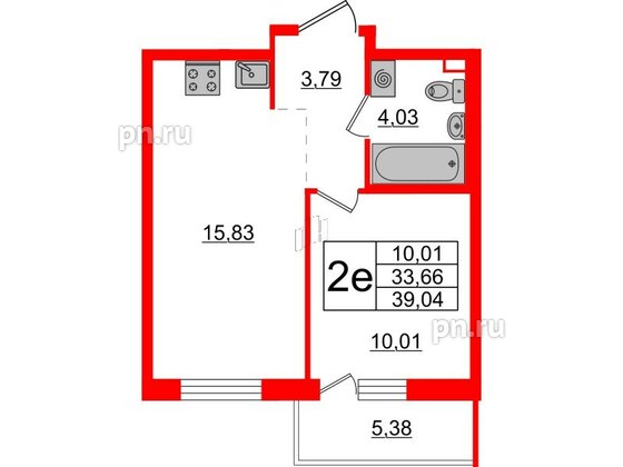 Квартира в ЖК ЦДС Новые горизонты-2, 1 комнатная, 33.66 м², 13 этаж