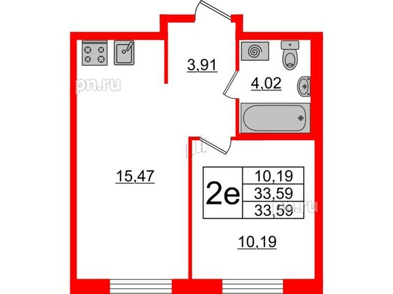 Квартира в ЖК ЦДС Новые горизонты-2, 1 комнатная, 33.63 м², 2 этаж