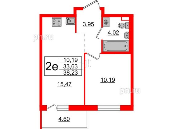 Квартира в ЖК ЦДС Новые горизонты-2, 1 комнатная, 33.63 м², 4 этаж