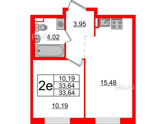 Квартира в ЖК ЦДС Новые горизонты-2, 1 комнатная, 33.63 м², 2 этаж