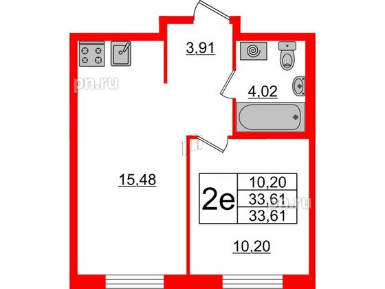 Квартира в ЖК ЦДС Новые горизонты-2, 1 комнатная, 33.65 м², 1 этаж