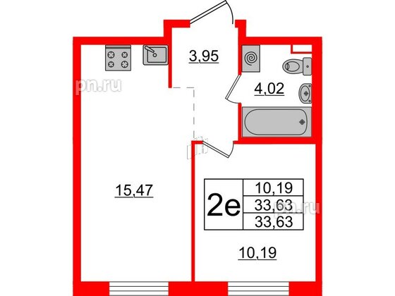 Квартира в ЖК ЦДС Новые горизонты-2, 1 комнатная, 33.63 м², 2 этаж