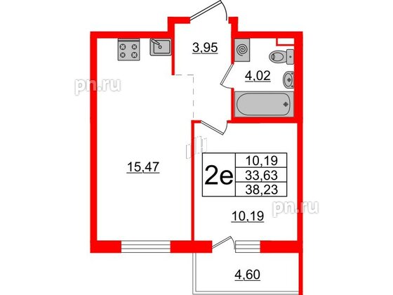 Квартира в ЖК ЦДС Новые горизонты-2, 1 комнатная, 33.63 м², 5 этаж