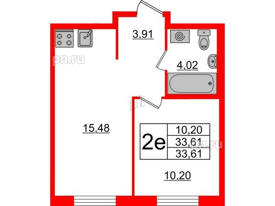 Квартира в ЖК ЦДС Новые горизонты-2, 1 комнатная, 33.65 м², 1 этаж