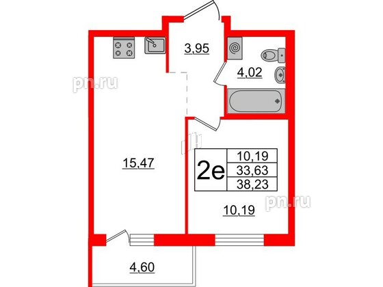 Квартира в ЖК ЦДС Новые горизонты-2, 1 комнатная, 33.63 м², 6 этаж