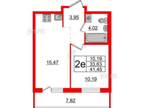 Квартира в ЖК ЦДС Новые горизонты-2, 1 комнатная, 33.63 м², 4 этаж