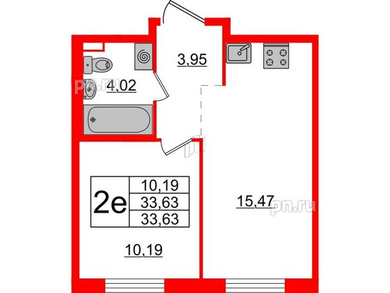 Квартира в ЖК ЦДС Новые горизонты-2, 1 комнатная, 33.63 м², 2 этаж