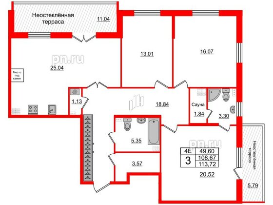 Квартира в ЖК «Парадный ансамбль», 3 комнатная, 106.1 м², 5 этаж