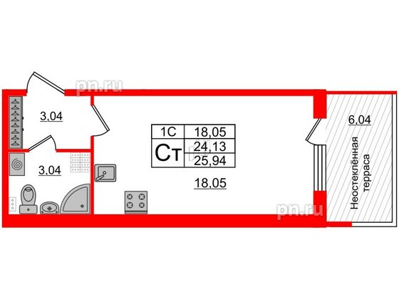 Квартира в ЖК 'Парадный ансамбль', студия, 23.7 м², 5 этаж