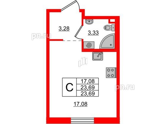 Квартира в ЖК ЦДС Новые горизонты-2, студия, 23.69 м², 1 этаж