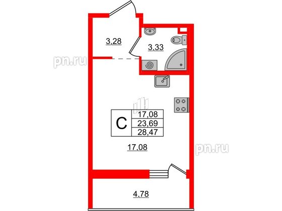 Квартира в ЖК ЦДС Новые горизонты-2, студия, 28.47 м², 5 этаж