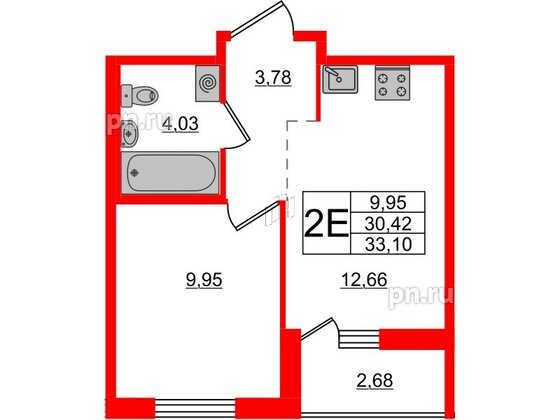 Квартира в ЖК ЦДС Новые горизонты-2, 1 комнатная, 33.1 м², 5 этаж