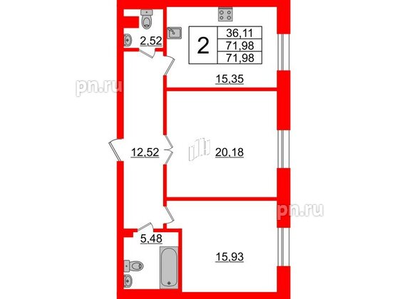 Квартира в ЖК Neva Haus, 2 комнатная, 71.9 м², 2 этаж